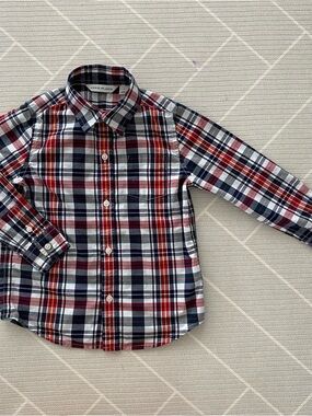 Janie and Jack Boys' Red & Navy Plaid Button-Up Shirt Boy’s Size 3